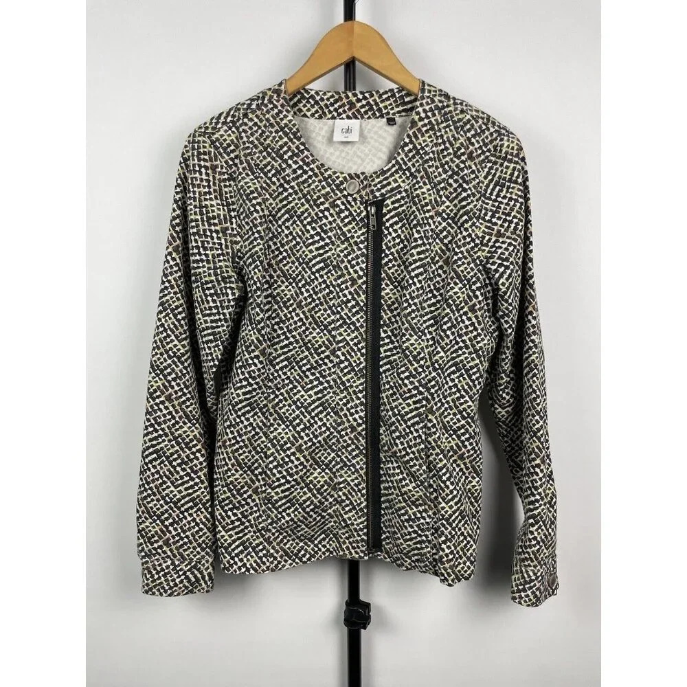 CAbi Cliffside Moto Jacket Abstract Multicolor Full Asymmetric Zip 5099 Size M